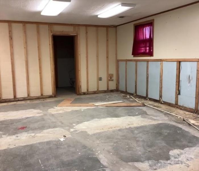 flooring and drywall removed after loss
